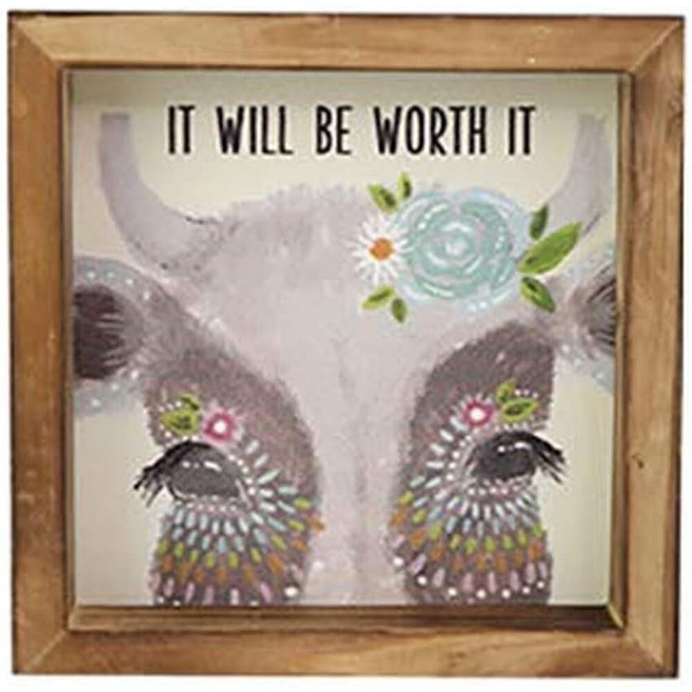 Mary Square IT WILL BE WORTH IT Small 5" x 5" Cow Wood Plaque NEW